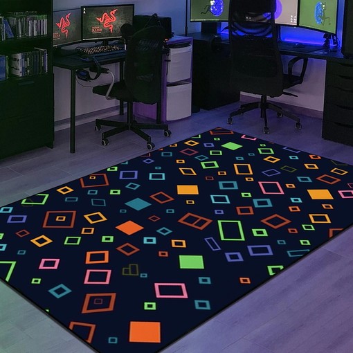 Gamercore Geometric Arcade Pattern Rug for Living Room