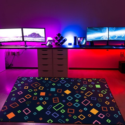 Gamercore Geometric Arcade Pattern Rug for Living Room