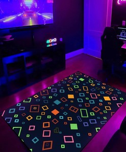 Gamercore Geometric Arcade Pattern Rug for Living Room