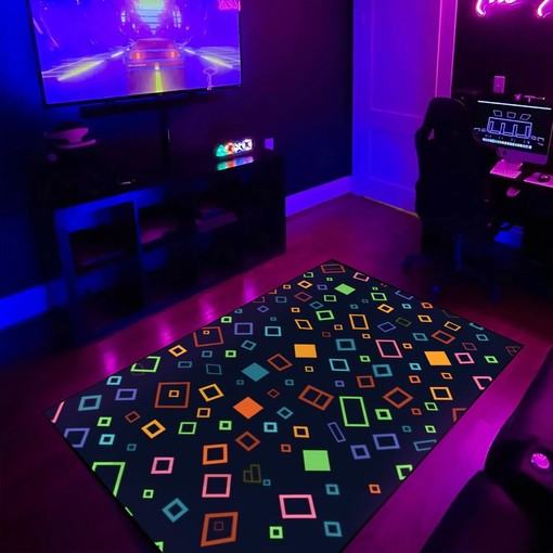 Gamercore Geometric Arcade Pattern Rug for Living Room