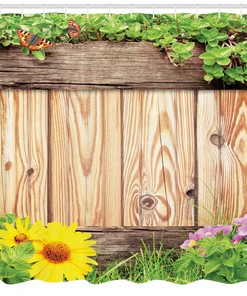 Garden Fence Butterfly Wooden Shower Curtain for Bathroom Decor