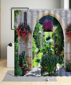 Garden Flower Scenery Shower Curtain for Bathroom Decor
