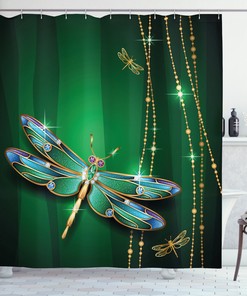 Gemstone Figure Printed Dragonfly Shower Curtain - Bathroom Curtain Decor