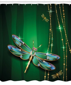 Gemstone Figure Printed Dragonfly Shower Curtain - Bathroom Curtain Decor
