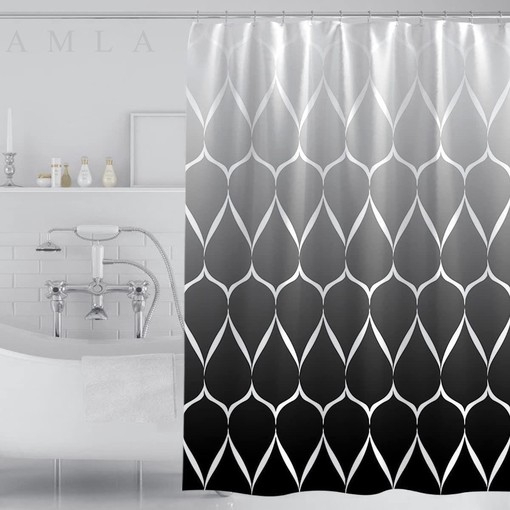 Geometric Bathroom Shower Curtain in Black and White, Chic Fabric Bath Curtain - Bathroom Accessory Home Decor