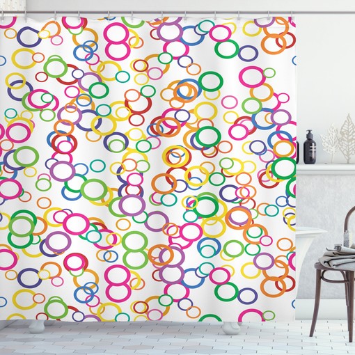 Geometric Circle Print Shower Curtain - Colorful and Modern