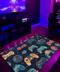 Geometric Game Characters Arcade Carpet for Living Room, Bedroom