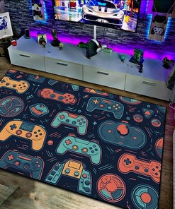 Geometric Game Characters Arcade Carpet for Living Room, Bedroom