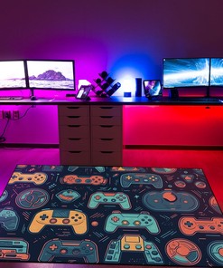 Geometric Game Characters Arcade Carpet for Living Room, Bedroom