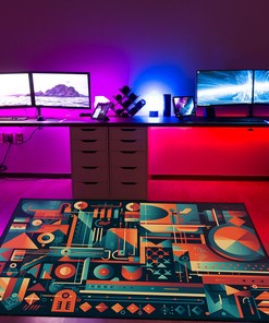 Geometric Game Typography Arcade Pattern Rug, Customizable Area Rug for Living Room
