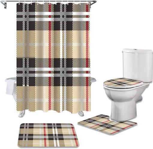 Geometric Line Stripe Plaid Shower Curtain with Durable Waterproof for Bathroom Decor and Home Decor