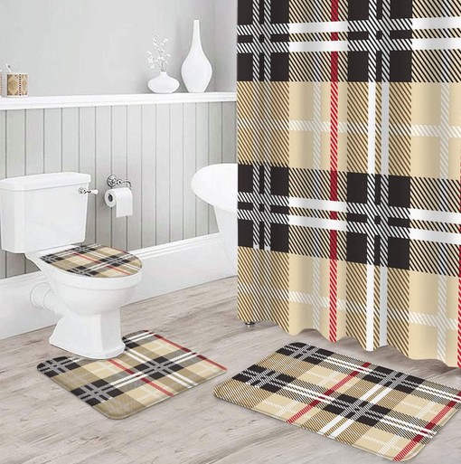 Geometric Line Stripe Plaid Shower Curtain with Durable Waterproof for Bathroom Decor and Home Decor