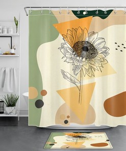 Geometric Pattern Sunflower Shower Curtain for Bathroom Decor 
