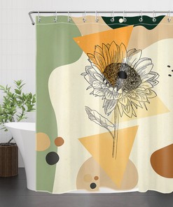 Geometric Pattern Sunflower Shower Curtain for Bathroom Decor