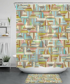 Geometric Patterned Shower Curtain - Rustic Farmhouse Wood Board Bathroom Decor