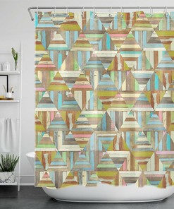 Geometric Patterned Shower Curtain - Rustic Farmhouse Wood Board Bathroom Decor
