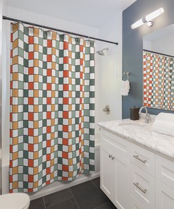 Geometric Rainbow Shower Curtain - Cool Retro Bathroom Accessory for Home Decor