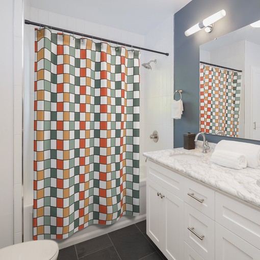 Geometric Rainbow Shower Curtain - Cool Retro Bathroom Accessory for Home Decor