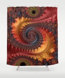 Geometric Spiral Shower Curtain for Bathroom Decor with Fractal Swirls Design in 4 Colors