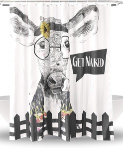 Get Naked Funny Cow Bathroom Shower Curtain Set - Housewarming Gift