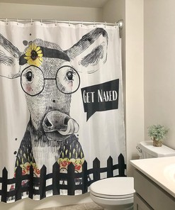 Get Naked Funny Cow Bathroom Shower Curtain Set - Housewarming Gift