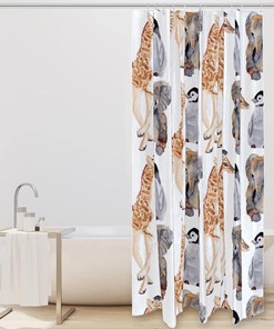 Giraffe Elephant Penguin Watercolor Shower Curtain - Bathroom Accessory Set