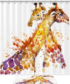 Giraffe Watercolor Shower Curtain - Bathroom Waterproof Fabric