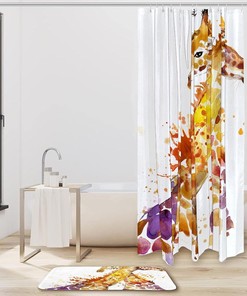 Giraffe Watercolor Shower Curtain - Bathroom Waterproof Fabric