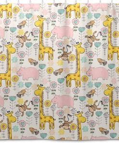 Giraffe and Monkey Shower Curtain - Modern Home Bathroom Hotel Spa Decorations