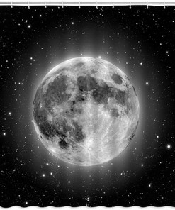 Glowing Full Moon Shower Curtain with Fantasy Starry Sky for Enchanting Bathroom Decor 