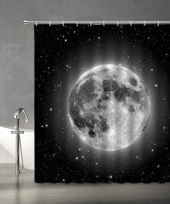 Glowing Full Moon Shower Curtain with Fantasy Starry Sky for Enchanting Bathroom Decor