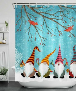 Gnome Snowflake Cardinals Winter Fun Shower Curtain for Bathroom