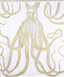 Gold Octopus Shower Curtain - Thomas Paul Bathroom Decor