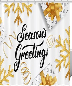 Gold Snowflake Christmas Shower Curtain for Glamorous Bathroom Decor