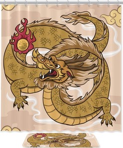 Golden Dragon Chinese Shower Curtain - Home Decor Bathroom Curtain