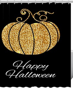 Golden Pumpkin Happy Halloween Fabric Shower Curtain for Bathroom Decor