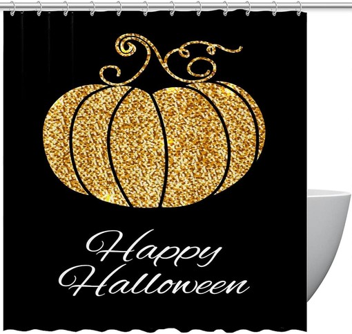 Golden Pumpkin Happy Halloween Fabric Shower Curtain for Bathroom Decor