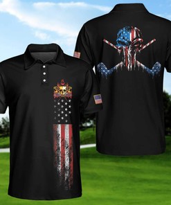 Golf Skull America Flag Polo Shirt - Golf