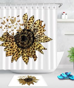 Gorgeous Watercolor Leopard Print Sunflower Butterfly Shower Curtain for a Chic Bathroom 