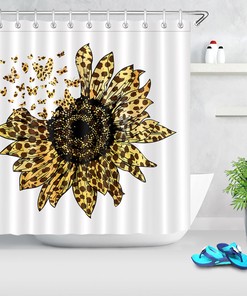 Gorgeous Watercolor Leopard Print Sunflower Butterfly Shower Curtain for a Chic Bathroom