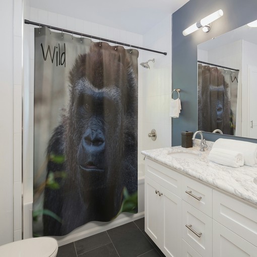 Gorilla Shower Curtain with Wild Animal Print - Perfect for Jungle Theme Bathroom