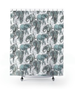 Gray African Elephant Watercolor Shower Curtain - Bathroom Fabric Print