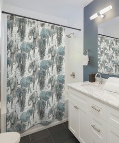 Gray African Elephant Watercolor Shower Curtain - Bathroom Fabric Print