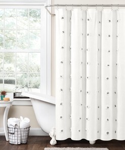 Gray Boho Circle Tufted Yarn Shower Curtain for Modern Bathroom Decor