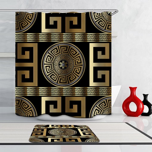Greek Key Shower Curtain - Geometric Bathroom Decor with Non-Slip Fabric