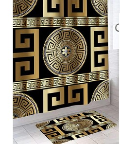 Greek Key Shower Curtain - Geometric Bathroom Decor with Non-Slip Fabric