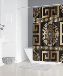 Greek Key Shower Curtain - Geometric Bathroom Decor with Non-Slip Fabric 
