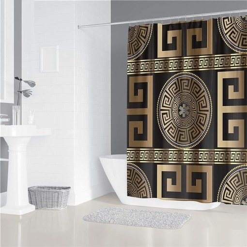 Greek Key Shower Curtain - Geometric Bathroom Decor with Non-Slip Fabric
