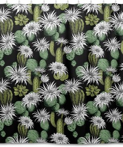 Green Cactus Black Shower Curtain - Modern Home Bathroom Hotel Spa Decorations