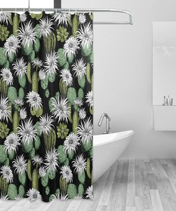 Green Cactus Black Shower Curtain - Modern Home Bathroom Hotel Spa Decorations